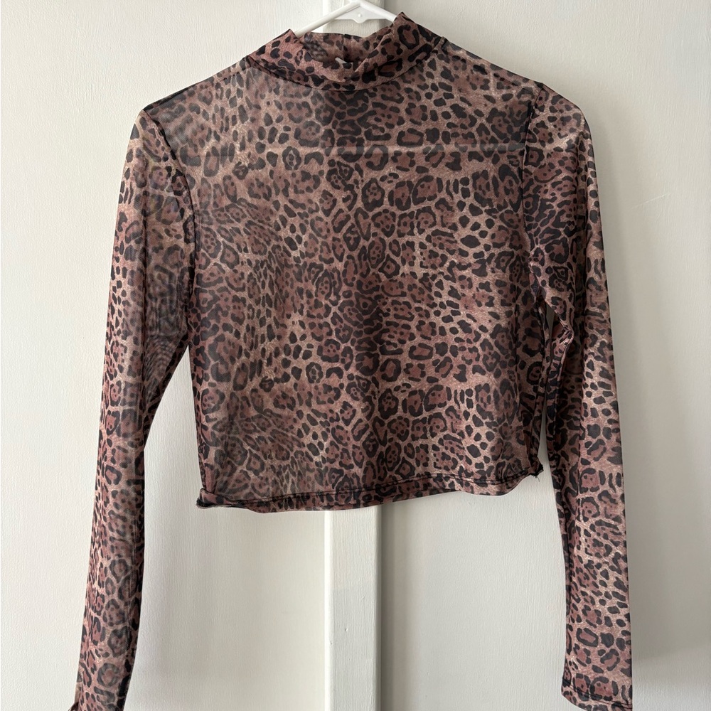Leopard Print Sheer Long Sleeve Top